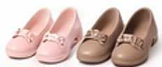 Pink and taupe ballet flats with bows
