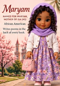 Maryam — “named for Maryam, mother of Isa (AS)”. African American. Writes poems in the back of every book.